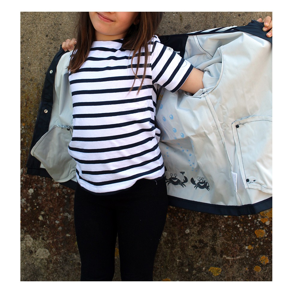 Kids Nautical Rain Jacket with Stripe Cotton Lining Navy