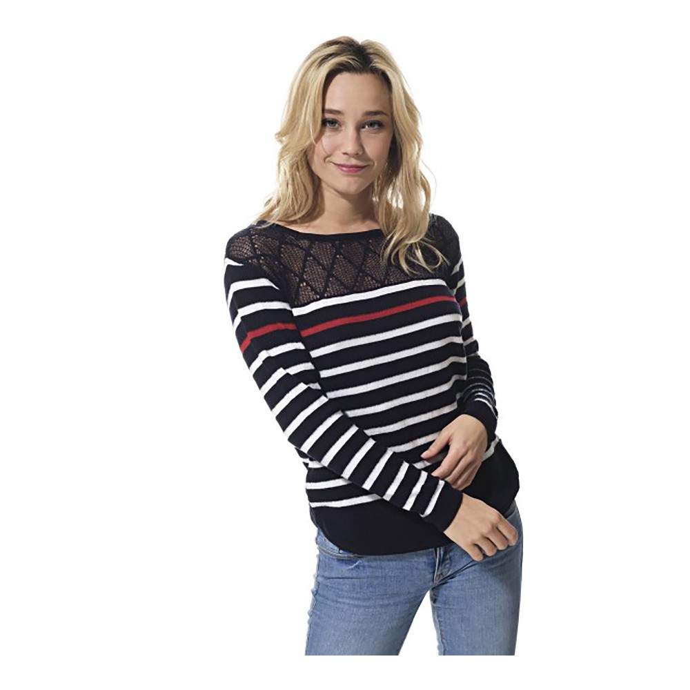 Sweat Oversize Bleu Marine À Rayures Contrastées | Athleisure | PLT FR