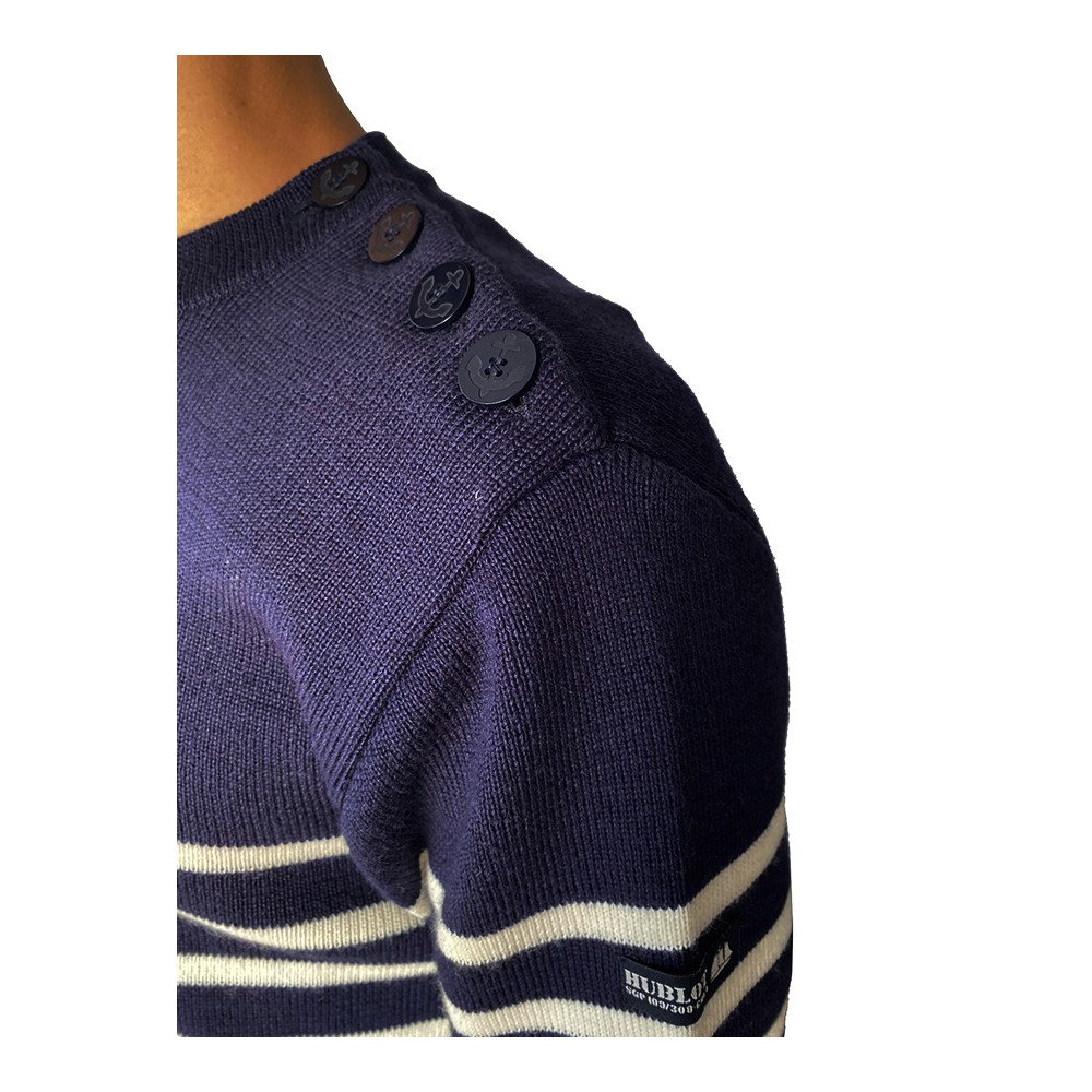 Pull Rayé Blanc Bleu - Laine Mérinos Et Acrylique - Taille 3 - Occasion Très Bon état