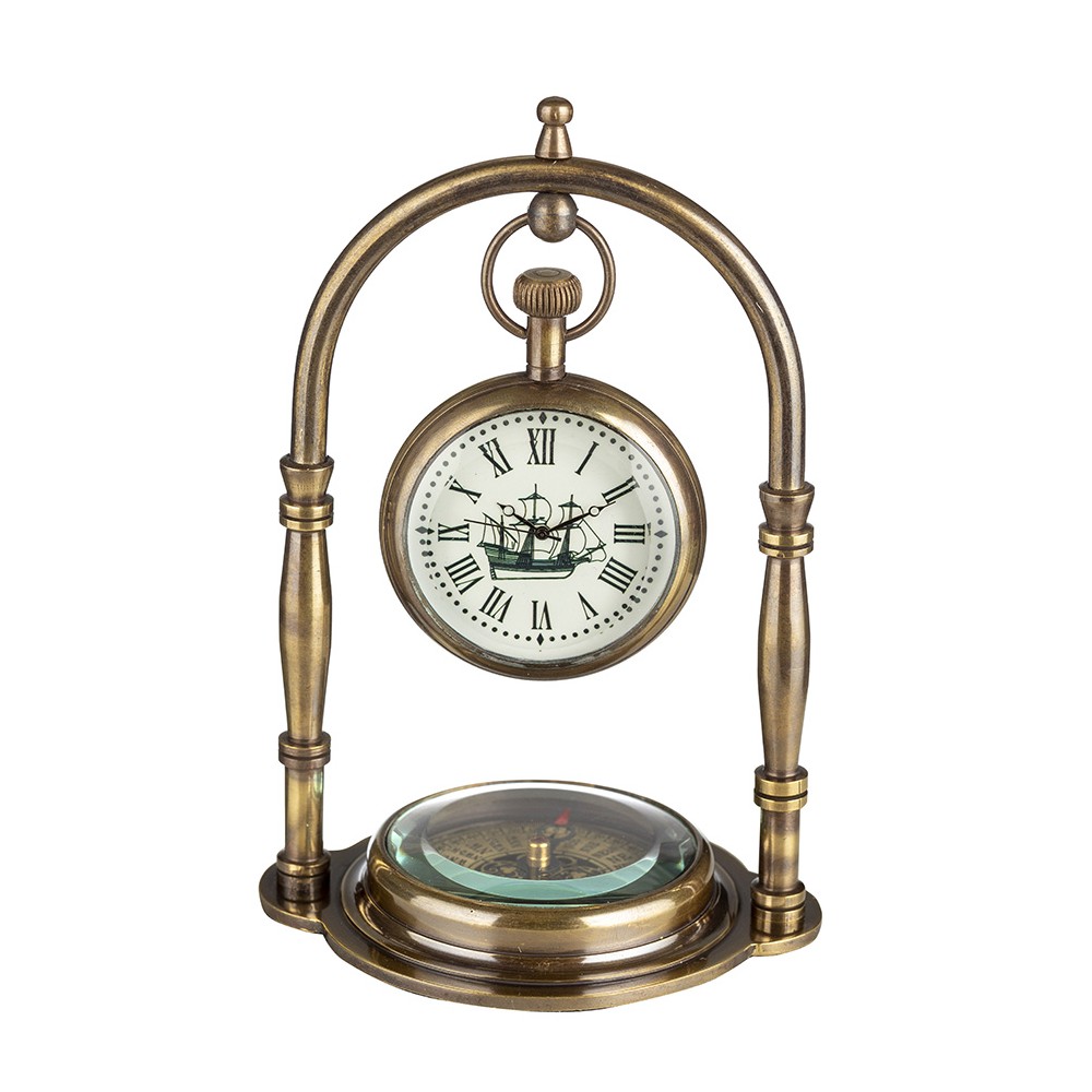 NAUTICAL BRASS CLOCK AND COMPASS GALLEON