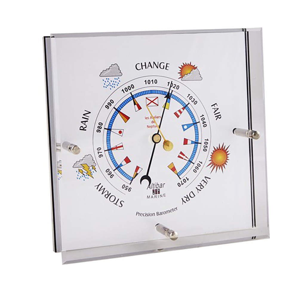 IMEX MARINE DESKTOP BAROMETER ON CLEAR ACRYLIC FRAME