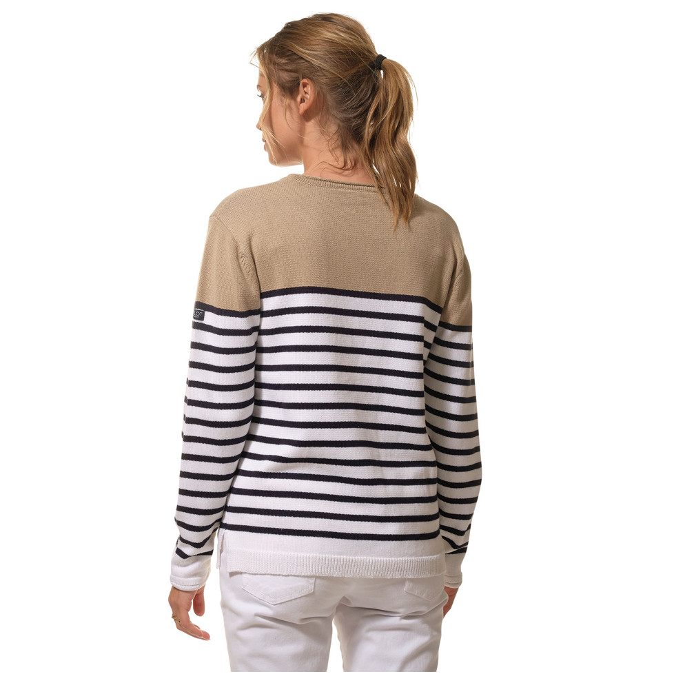 Pull universitaire maille tricot bleu marine à demi-zip broderies