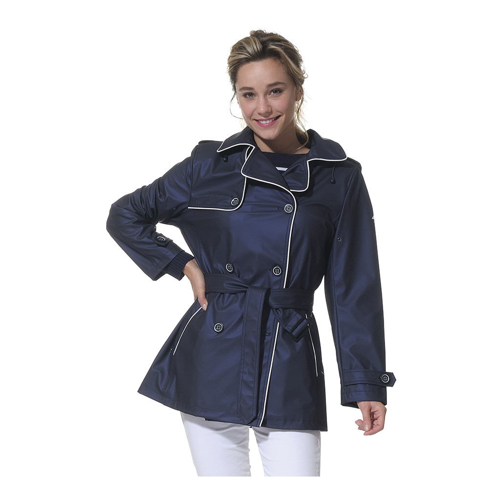 GABARDINE TRENCH FEMME BLEU MÉTALLISÉE AVEC CAPUCHE "MEGG"