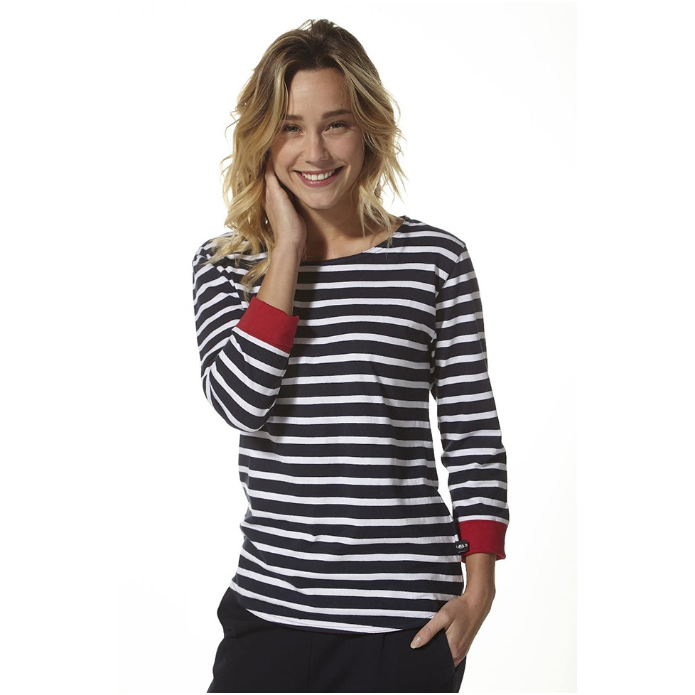 CAMISETA MARINERA DE AZUL/BLANCAS MUJER MANGA "ADIX"