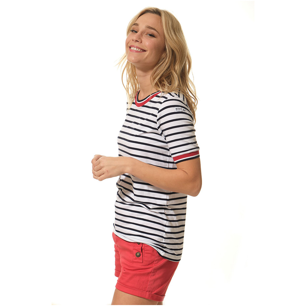 Camiseta Básica De Rayas Para Mujer Cecil | Manga Larga, Algodón Puro, Cuello Barco