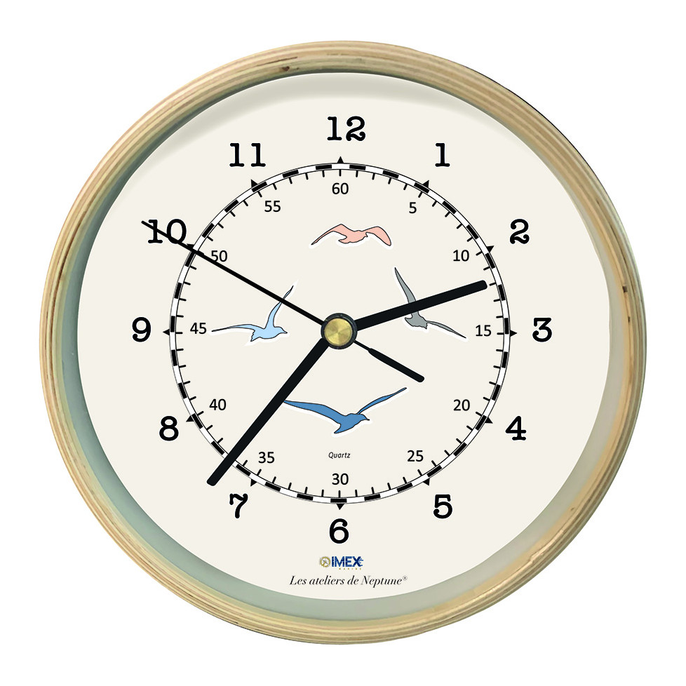 HORLOGE IMEX MARINE EN BOIS-MOUETTES 22,5 cm