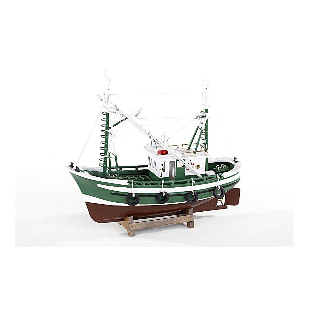 Maquette Bateau De Pêche YLME - Bois Massif, Style Méditerranéen, 22x18x6cm, Décoration Finie